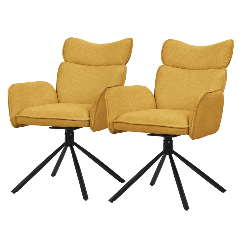 Esszimmerstuhl 2er Set drehbar Senf mit Rücken- und Armlehne bis 120 kg ML-Design