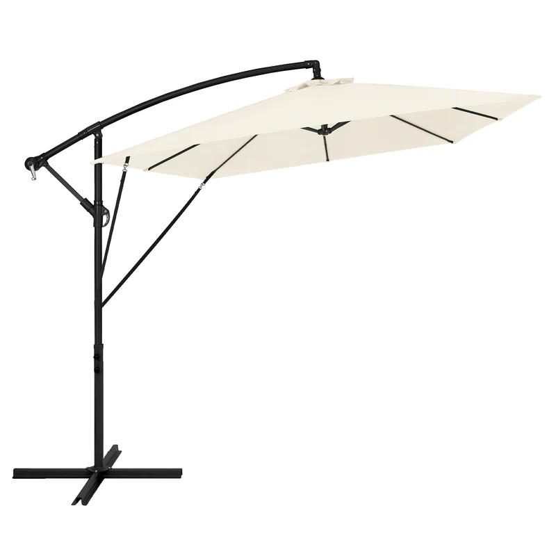 B-Ware Ampelschirm Ø 330 cm Beige 360° Alu Rechteckig Sonnenschirm mit Kurbel, Abdeckung & Ständer ML-Design