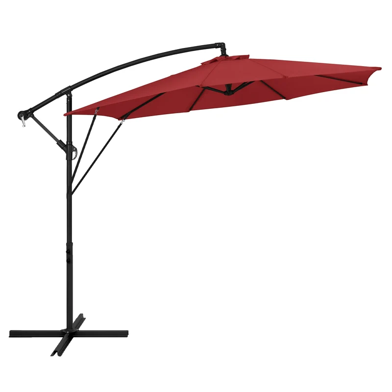B-Ware Ampelschirm Ø 300 cm Rot 360° Alu Sonnenschirm mit Kurbel, Abdeckung & Ständer ML-Design