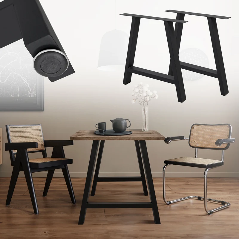 B-Ware Tischbeine 2er Set A-Design 70x72 cm Schwarz aus pulverbeschichtetem Stahl