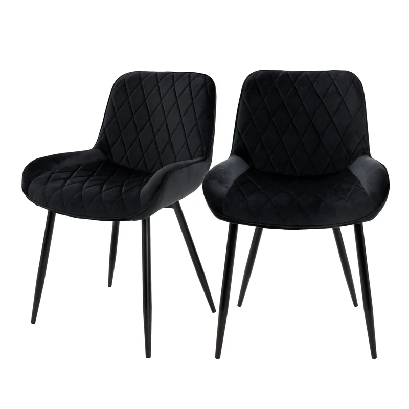 B-Ware Esszimmerstuhl 2er Set Rauten Steppung Schwarz Samtbezug mit Metallbeinen inkl. Montagematerial ML-Design