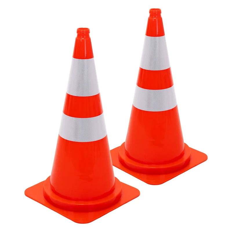 ECD Germany | Pylonen 2er Set groß mit 2 reflektierenden Streifen 75 cm aus PE Orange Verkehrskegel Leitkegel Warnkegel Absperrkegel Verkehrshütchen