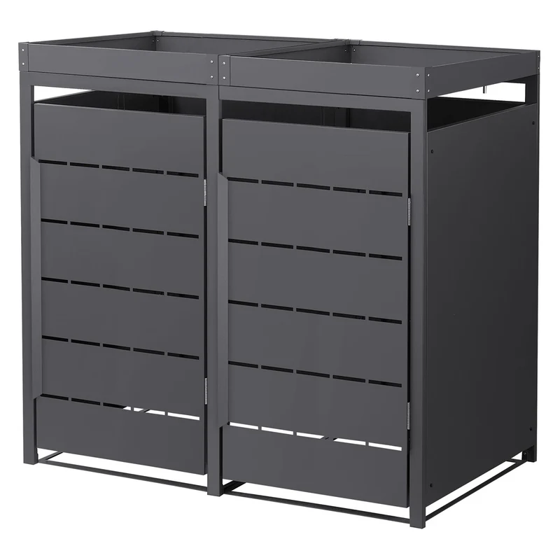 Mülltonnenbox Mülltonnenverkleidung Streben Design mit Pflanzdach für bis zu 4 Tonnen je 240L aus Stahl