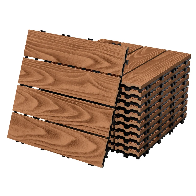 2x WPC Terrassenfliesen 30x30 cm 11er Spar Set für 1m² Hellbraun in Holzoptik Bodenbelag mit Drainage und Klicksystem