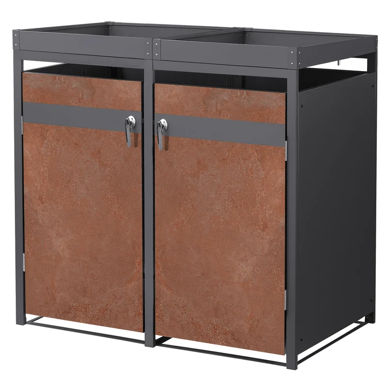 Mülltonnenbox mit Pflanzdach 2er bis 240L 132x80x124 cm aus Stahl in Rostoptik ML-Design