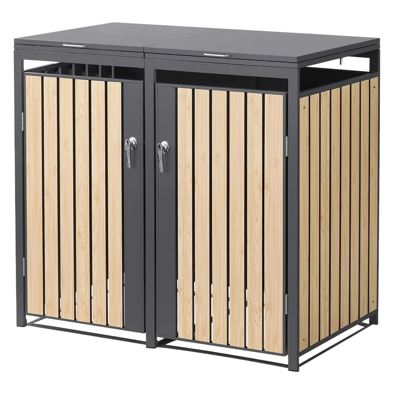 Mülltonnenbox 2er bis 240L 132x80x120 cm aus Stahl in Lärchenoptik ML-Design