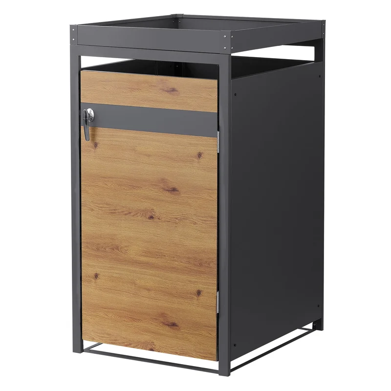 Mülltonnenbox mit Pflanzdach 1er bis 240L 68x80x124 cm aus Stahl in Eichenoptik ML-Design