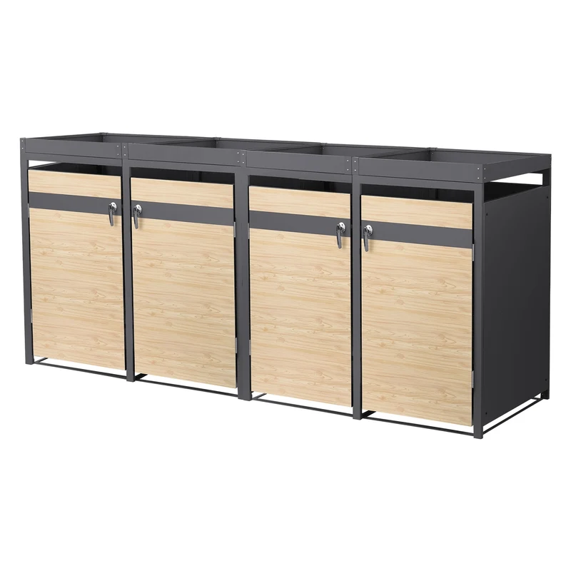 Mülltonnenbox mit Pflanzdach 4er bis 240L 264x80x124 cm aus Stahl in Lärchenoptik ML-Design