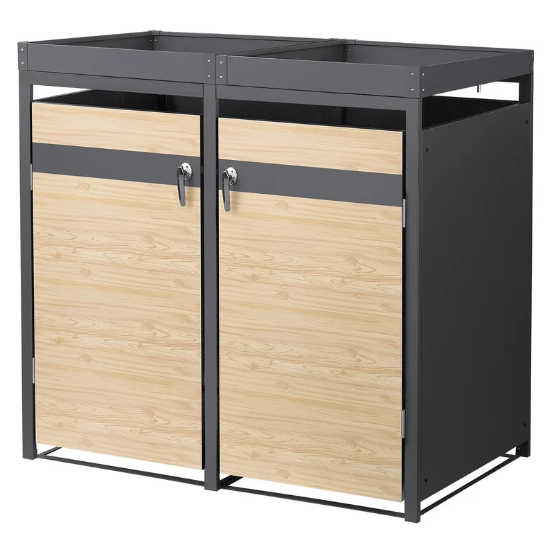 Mülltonnenbox mit Pflanzdach 2er bis 240L 132x80x124 cm aus Stahl in Lärchenoptik ML-Design