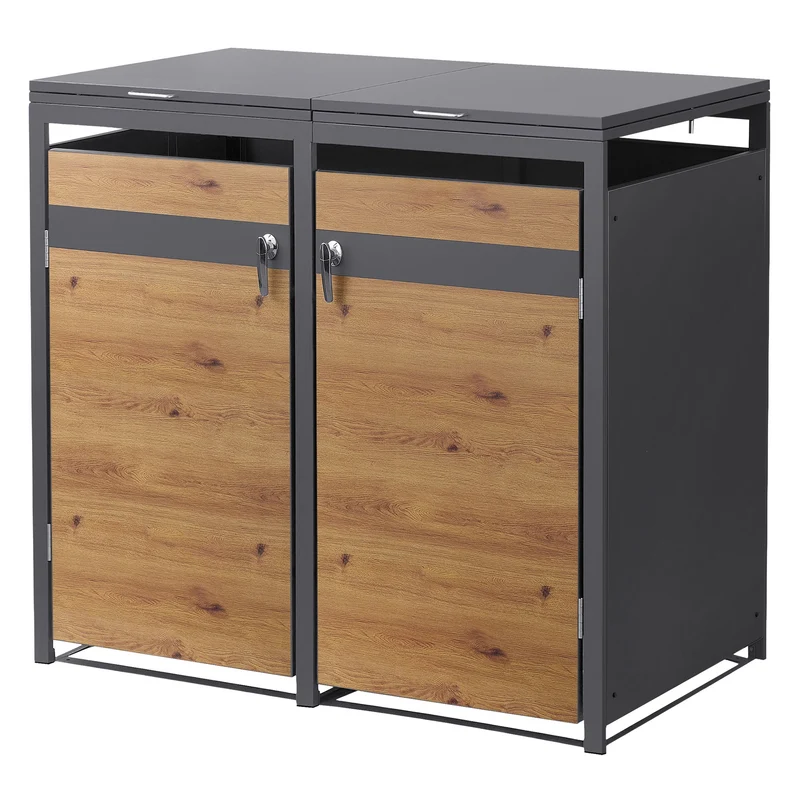 Mülltonnenbox 2er bis 240L 132x80x120 cm aus Stahl in Eichenoptik ML-Design