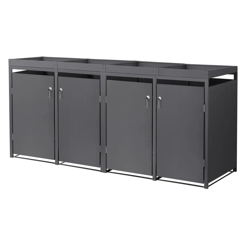 Mülltonnenbox mit Pflanzdach 4er bis 240L 264x80x124 cm aus Stahl in Anthrazit ML-Design