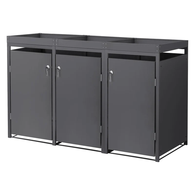 Mülltonnenbox mit Pflanzdach 3er bis 240L 200x80x124 cm aus Stahl in Anthrazit ML-Design