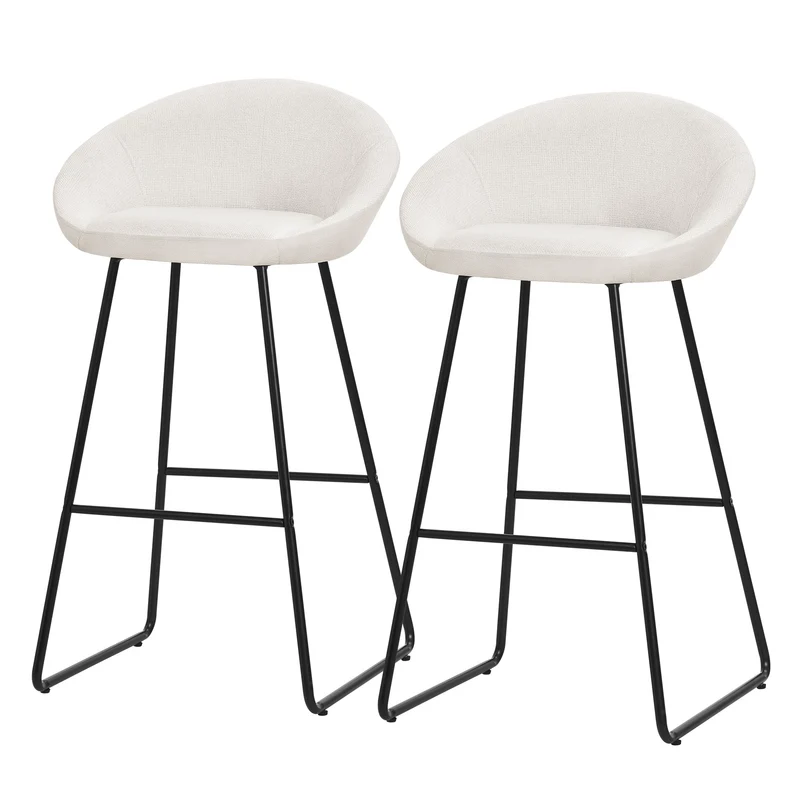 Barhocker 2er Set Beige 56x94x50 cm mit Rückenlehne und Fußstütze bis 120 kg ML-Design