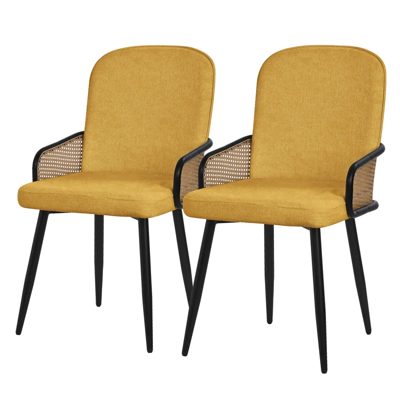 Esszimmerstühle 2er Set Senf mit Arm- & Rückenlehne, Polsterstühle für Esszimmer & Küche ML-Design