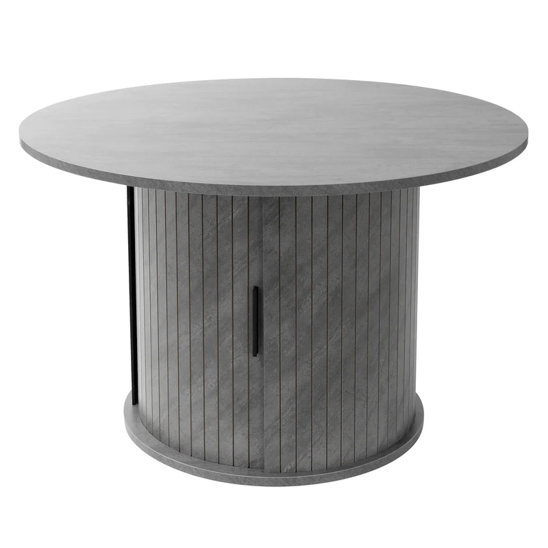 Couchtisch mit Schiebetür Ø80x50 cm Beton-Optik Grau Runder Wohnzimmertisch mit Stauraum ML-Design