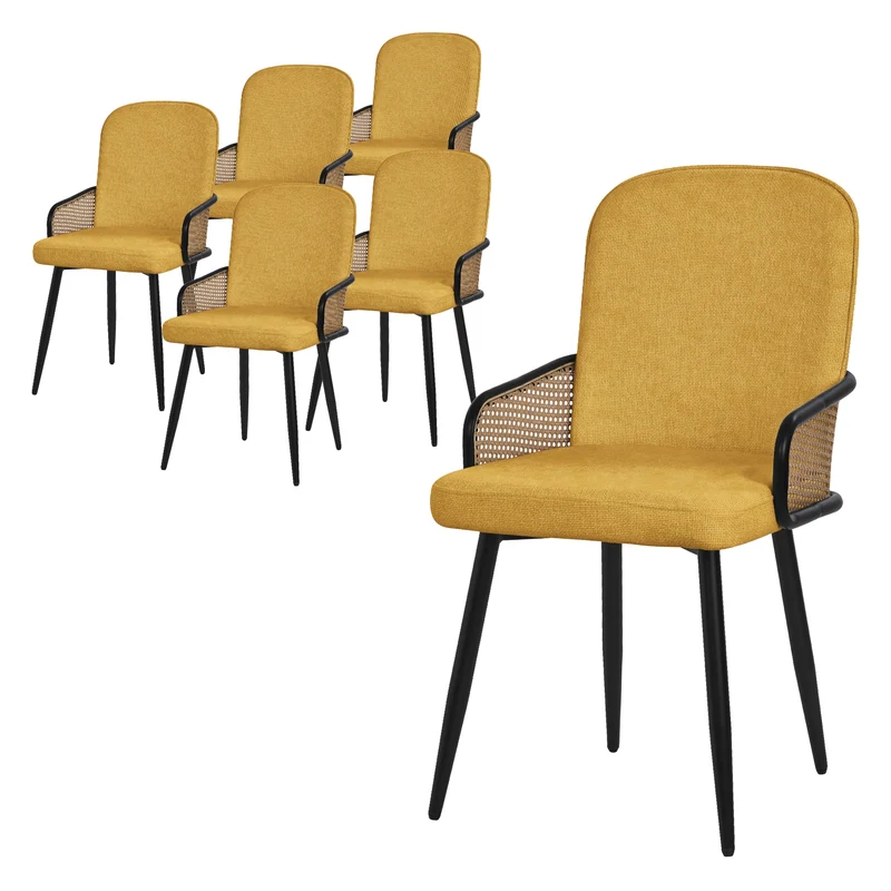 Esszimmerstühle 6er Set Senf mit Arm- & Rückenlehne, Polsterstühle für Esszimmer & Küche ML-Design