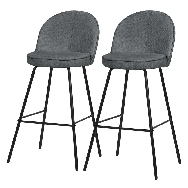 Barhocker 2er Set Anthrazit 52x102x50 cm mit Rückenlehne und Fußstütze bis 120 kg ML-Design