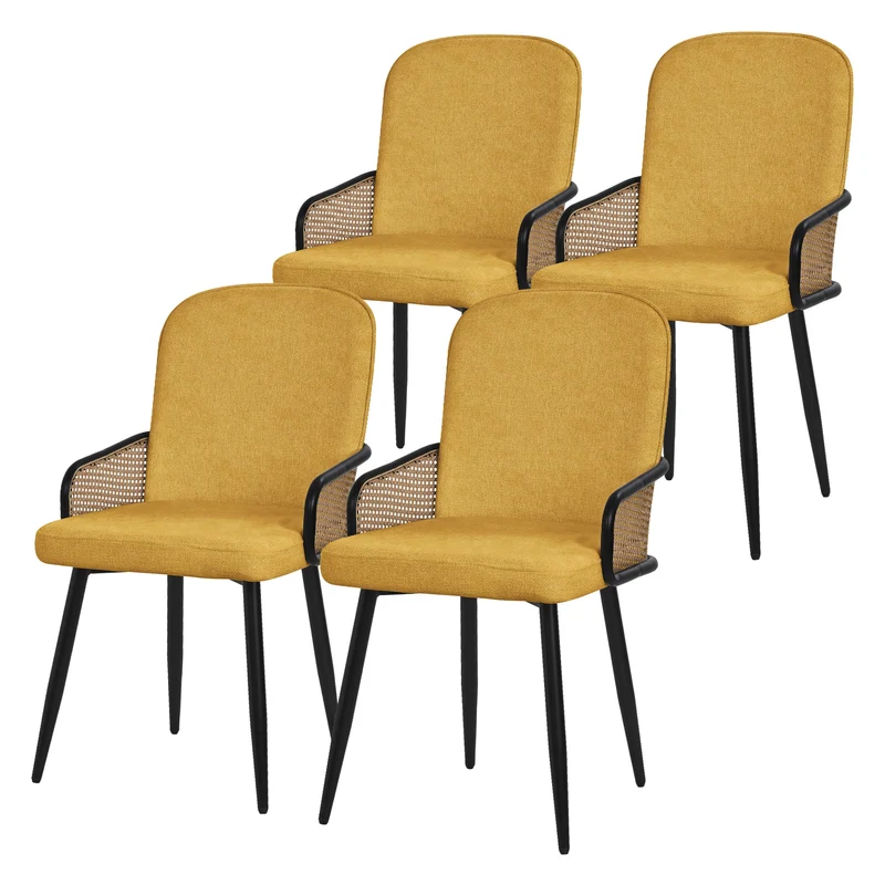 Esszimmerstühle 4er Set Senf mit Arm- & Rückenlehne, Polsterstühle für Esszimmer & Küche ML-Design