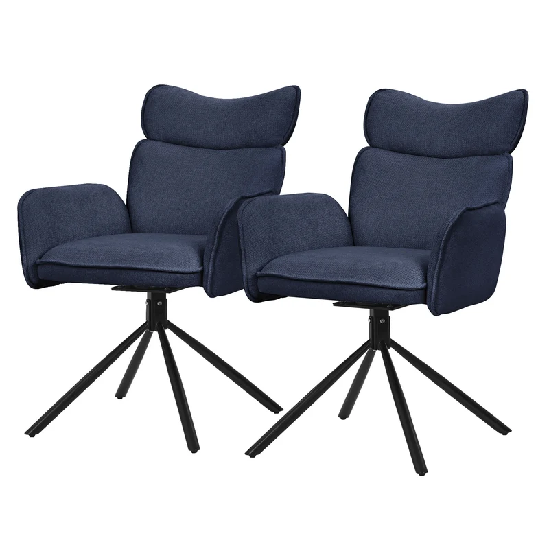 Esszimmerstuhl 2er Set drehbar Dunkelblau mit Rücken- und Armlehne bis 120 kg ML-Design