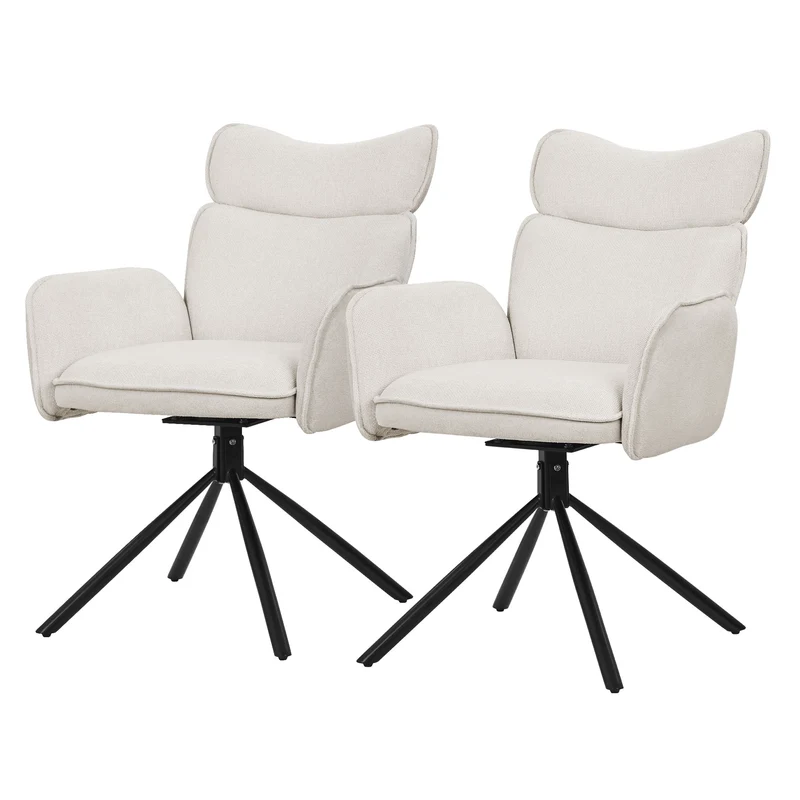 Esszimmerstuhl 2er Set drehbar Beige mit Rücken- und Armlehne bis 120 kg ML-Design