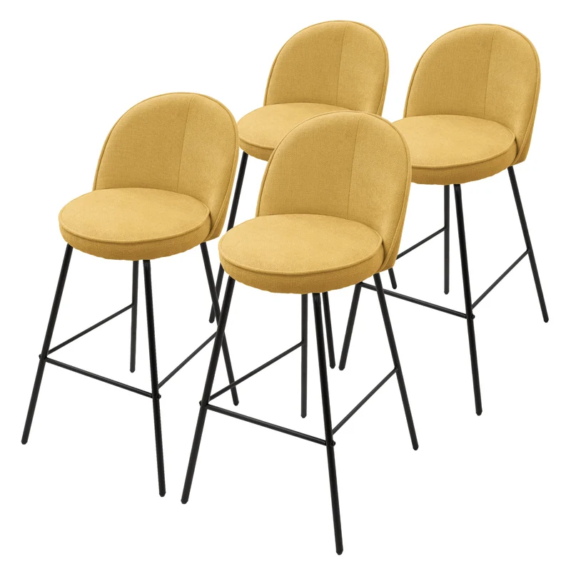 Barhocker 4er Set Senf 52x102x50 cm mit Rückenlehne und Fußstütze bis 120 kg ML-Design