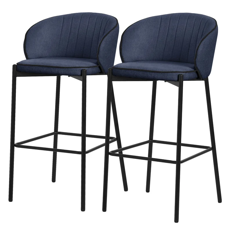 Barhocker 2er Set Dunkelblau 50x101x54 cm mit Rückenlehne und Fußstütze bis 120 kg ML-Design