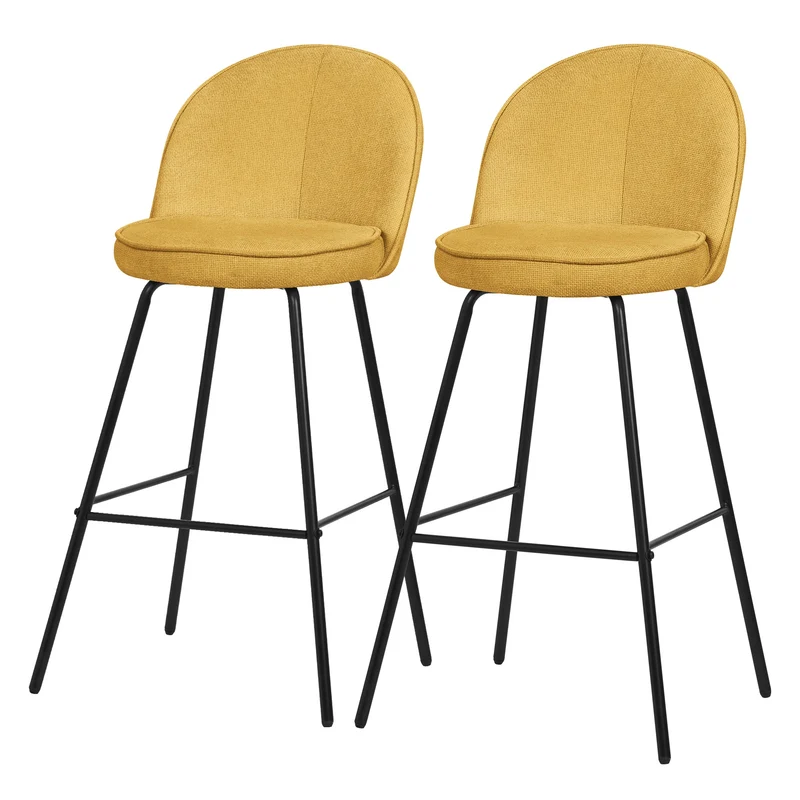 Barhocker 2er Set Senf 52x102x50 cm mit Rückenlehne und Fußstütze bis 120 kg ML-Design