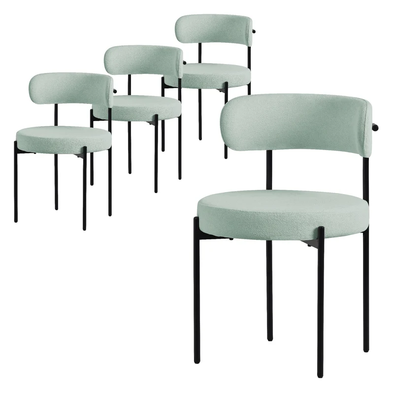 Esszimmerstuhl 4er Set mit Teddystoff mit Rückenlehne Grün Küchenstuhl ML-Design
