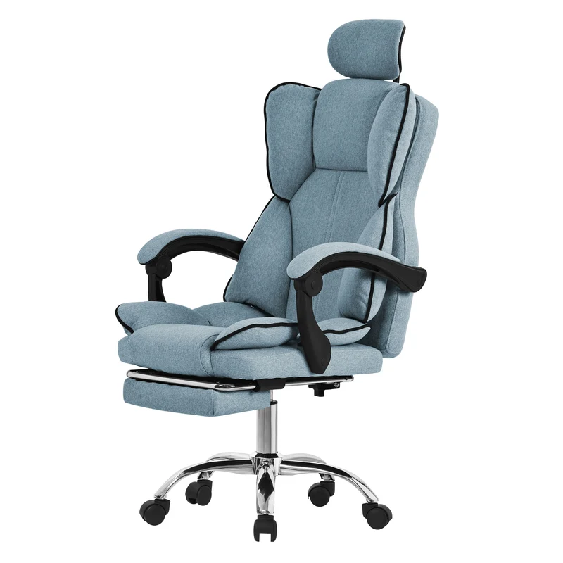 Chefsessel Bürostuhl höhenverstellbar Blau mit höhenverstellbarer Rückenlehne und Fuß-& Kopfstütze bis 120 kg ML-Design