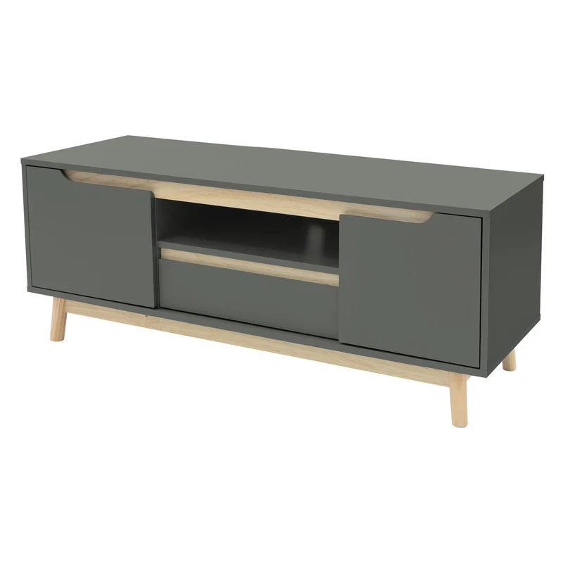 ML-Design | TV Lowboard Fernsehschrank mit 2 Türen, Schublade, Ablage, in mattgrün aus MDF & Kiefernholz, TV-Schrank, Fernsehschrank