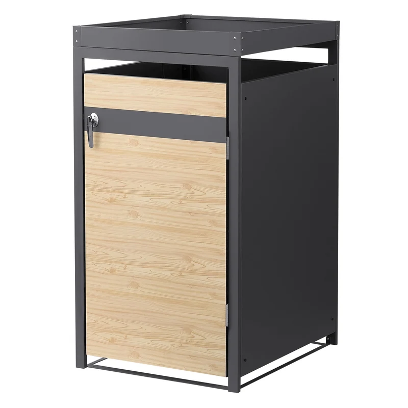 Mülltonnenbox mit Pflanzdach 1er bis 240L 68x80x124 cm aus Stahl in Lärchenoptik ML-Design