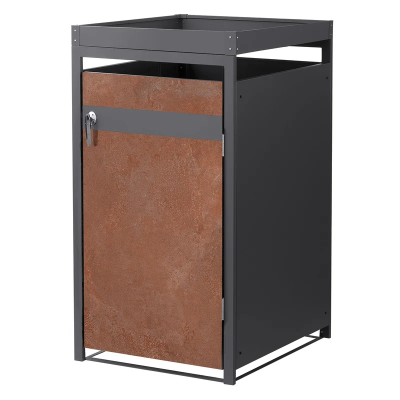 Mülltonnenbox mit Pflanzdach 1er bis 240L 68x80x124 cm aus Stahl in Rostoptik ML-Design