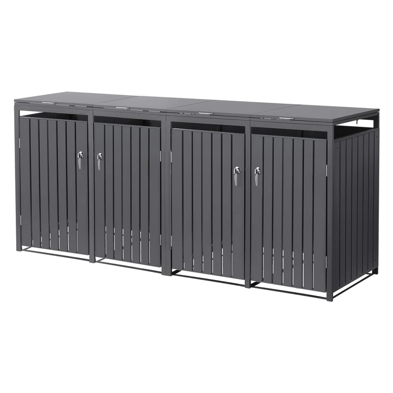 Mülltonnenbox 4er bis 240L 264x80x120 cm aus Stahl in Anthrazit ML-Design