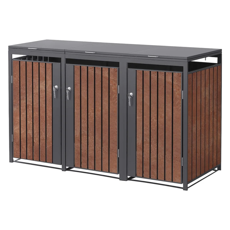 Mülltonnenbox 3er bis 240L 200x80x120 cm aus Stahl in Rostoptik ML-Design