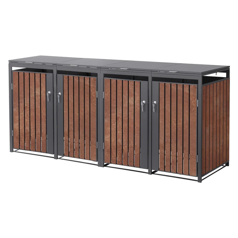 Mülltonnenbox 4er bis 240L 264x80x120 cm aus Stahl in Rostoptik ML-Design