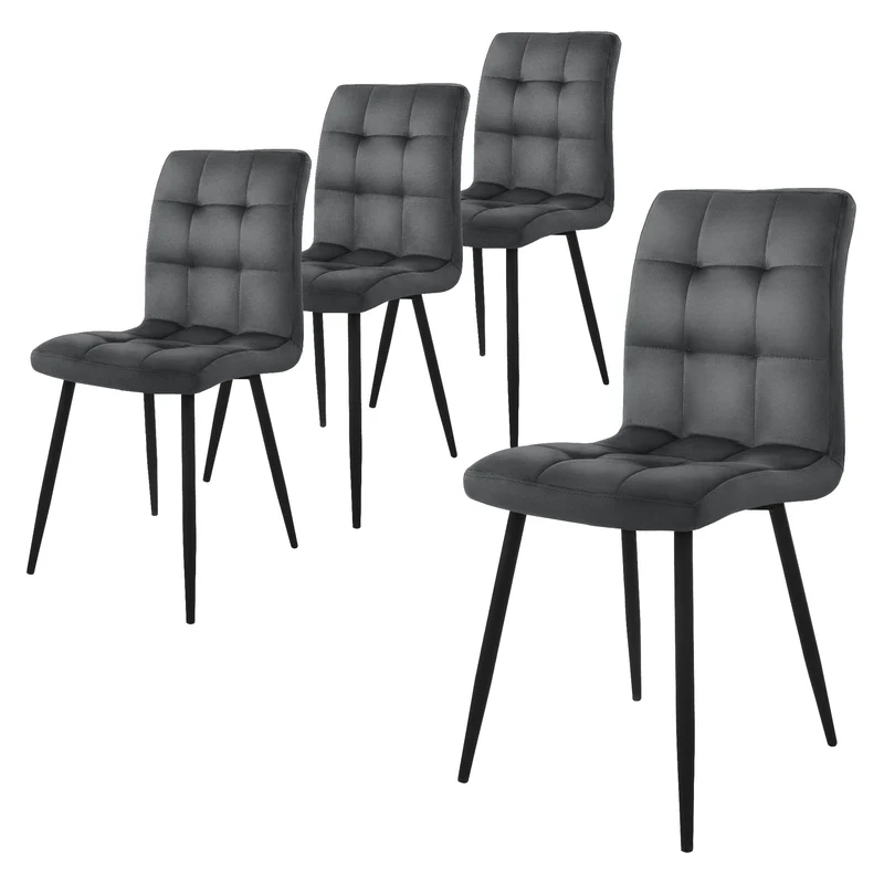 Esszimmerstuhl 4er Set Quadrat Steppung mit Rückenlehne Anthrazit Küchenstuhl mit Microfaser-Samtbezug ML-Design