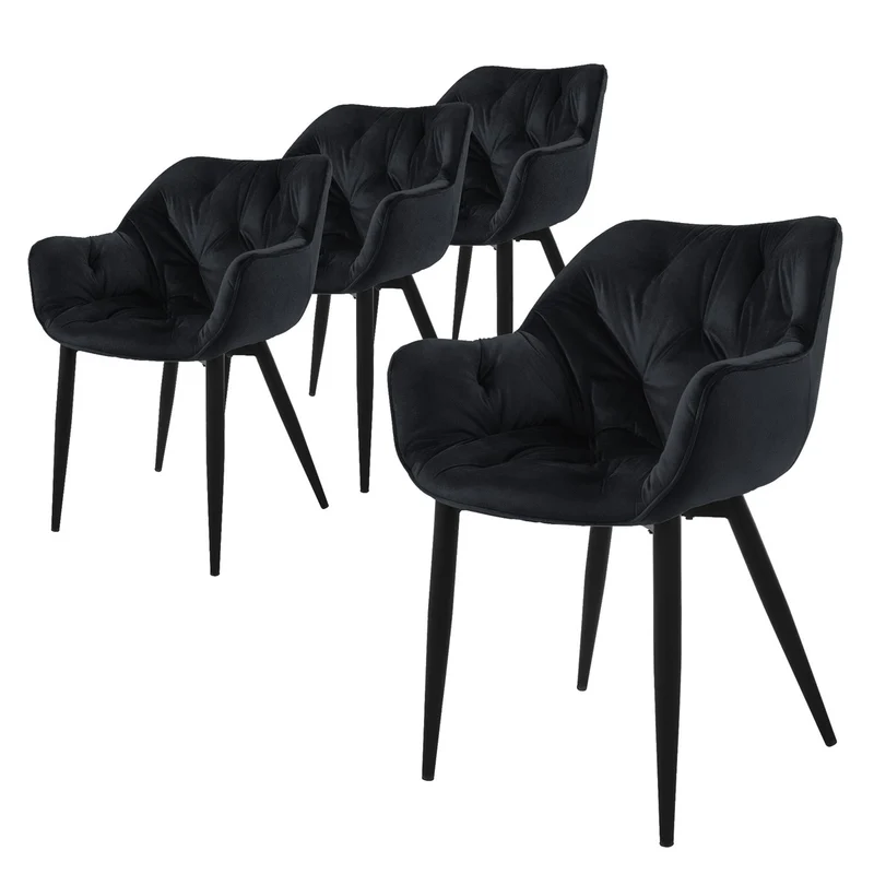 Esszimmerstuhl 4er Set mit Rücken- und Armlehnen Schwarz Küchenstuhl mit Microfaser-Samtbezug ML-Design