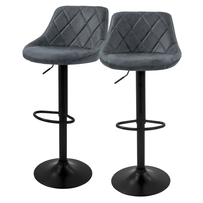 Barhocker Set Samt Rauten Steppung Höhenverstellbar mit Rückenlehne & Fußstütze