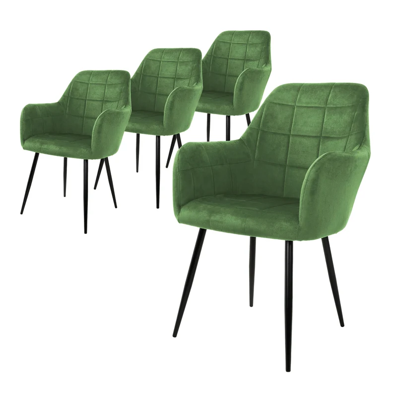 Esszimmerstuhl 4er Set Quadrat Steppung mit Rücken- und Armlehnen Salbei Küchenstuhl mit Microfaser-Samtbezug ML-Design