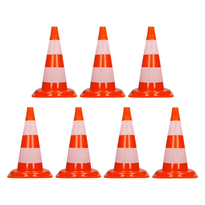 7er Set Verkehrskegel Pylone Warnkegel Verkehrshütchen 47 cm Orange/Weiß