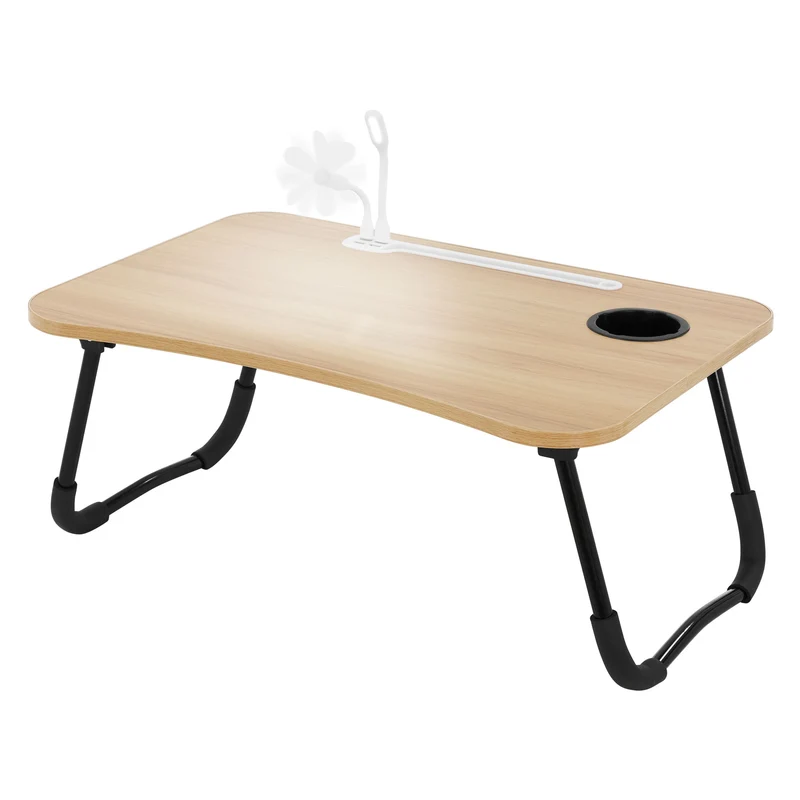 Laptoptisch mit USB-Ports klappbar 60x40 cm Holzoptik aus MDF inkl. USB Lampe und Ventilator ML-Design