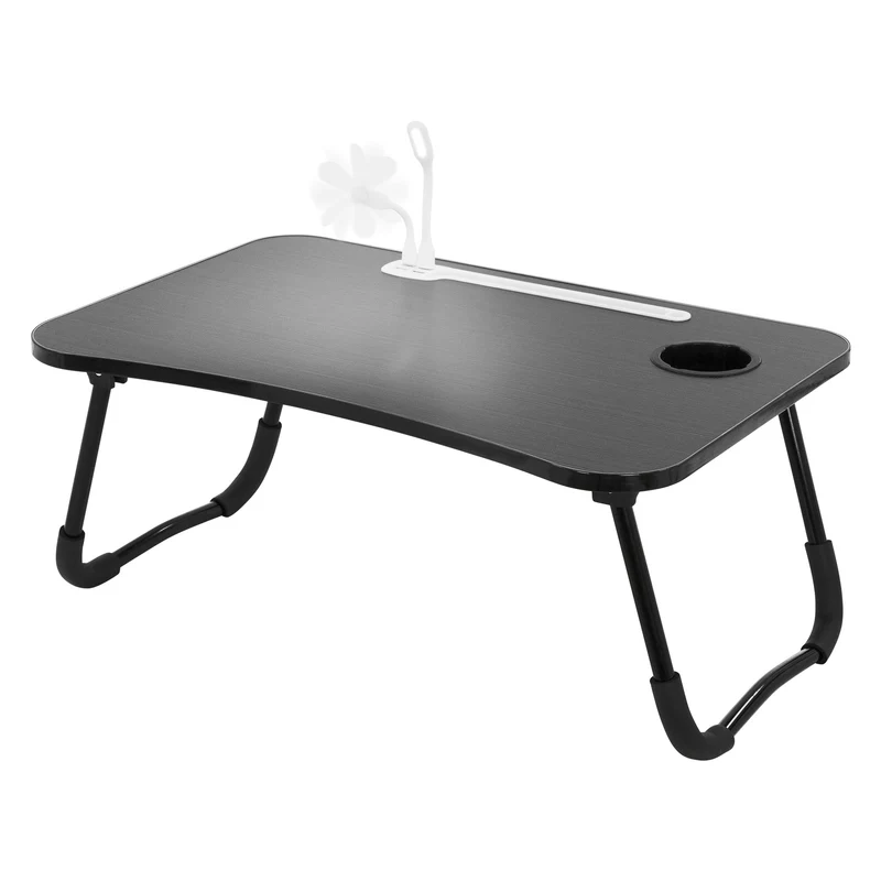 Laptoptisch mit USB-Ports klappbar 60x40 cm Schwarz aus MDF inkl. USB Lampe und Ventilator ML-Design