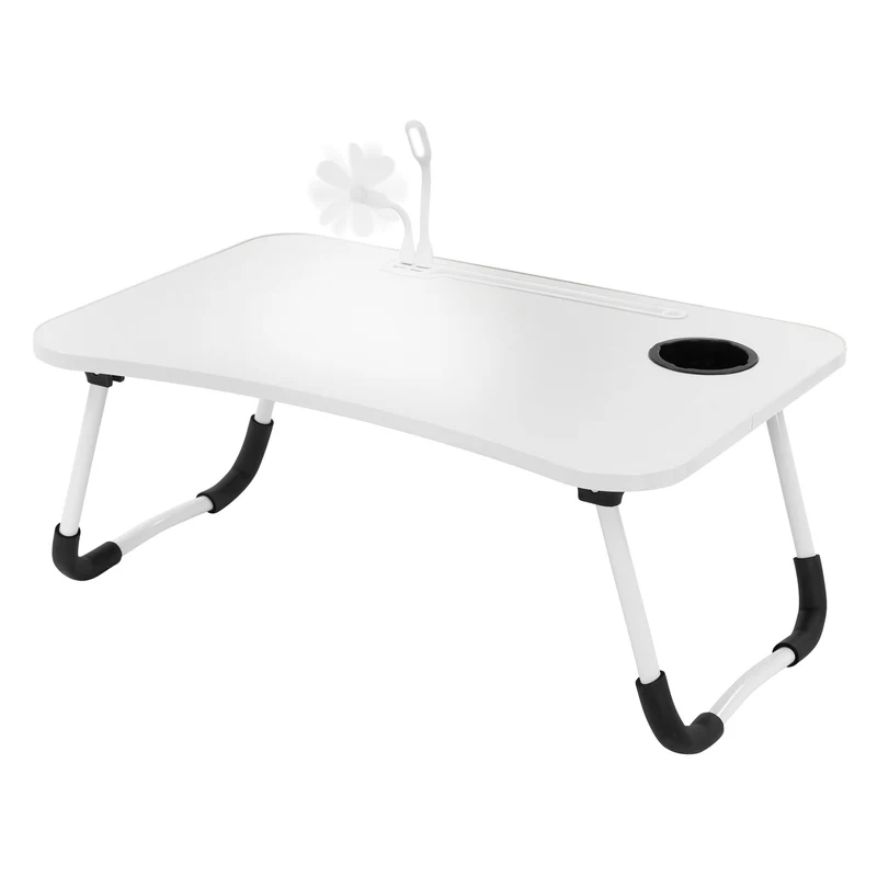 Laptoptisch mit USB-Ports klappbar 60x40 cm Weiß aus MDF inkl. USB Lampe und Ventilator ML-Design
