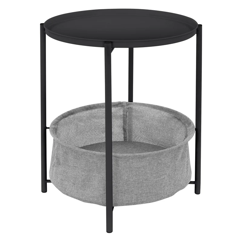 ML-Design | Beistelltisch rund Ø 46x51 cm aus Metall, Sofatisch inkl. Tablett und Stoffkorb mit Stauraum