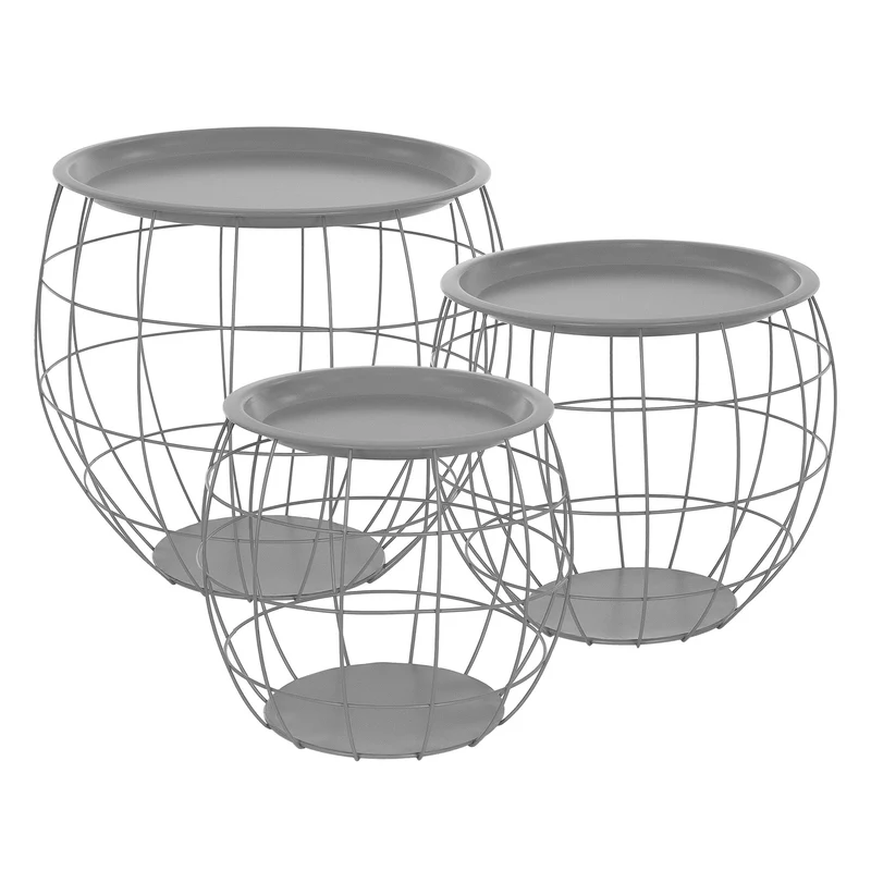 ML-Design | Beistelltisch 3er Set, Ø31cm/Ø38cm/Ø47cm aus Metall, rund Kaffeetische mit Stauraum und abnehmbarer Tischplatte