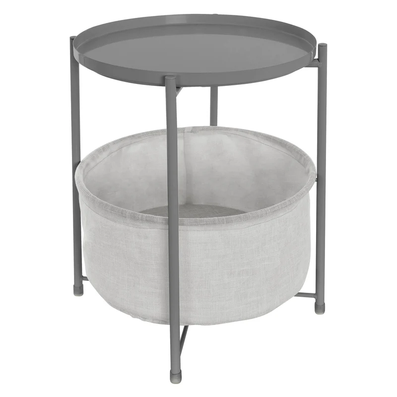 ML-Design | Beistelltisch rund mit Stoffkorb & Abnehmbarer Tablett 45,5x52,5 cm aus Metall, Sofatisch mit Stauraum
