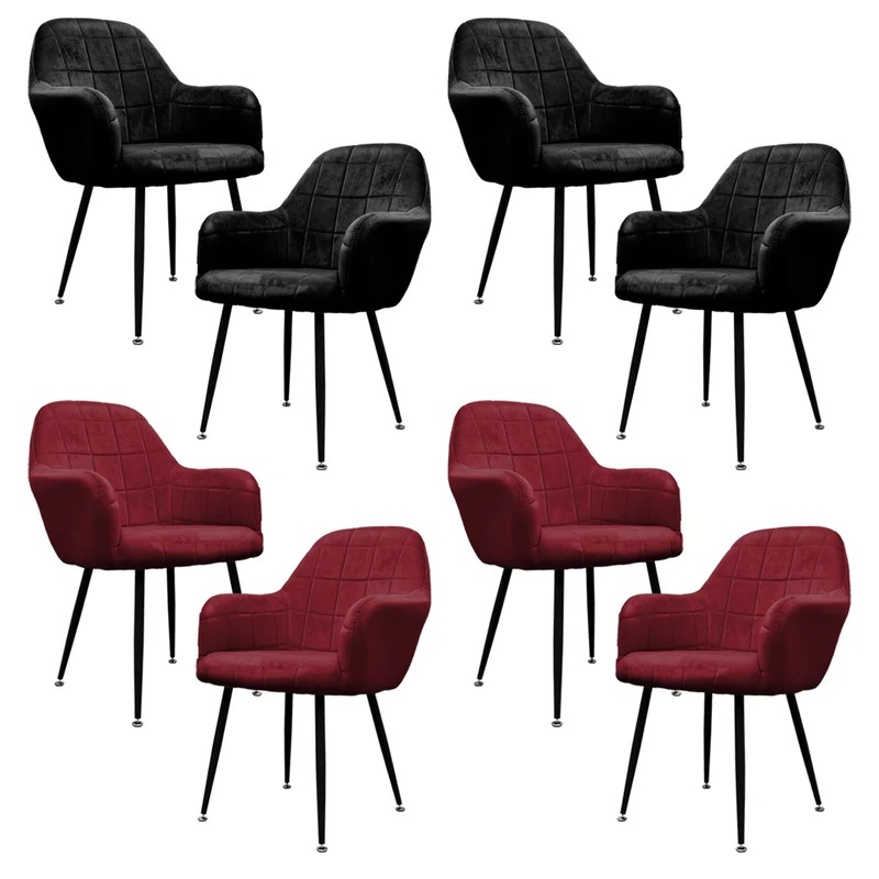 Esszimmerstuhl 8er Set mit Rücken- und Armlehnen Bordeaux/Schwarz Küchenstuhl mit Microfaser-Samtbezug