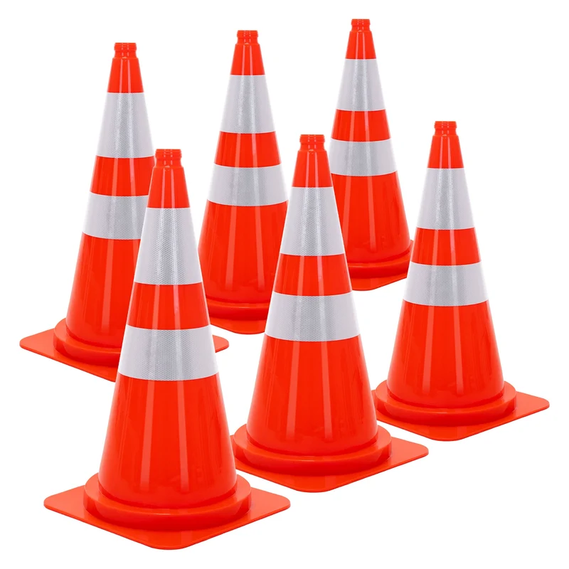 ECD Germany | Pylonen 6er Set groß mit 2 reflektierenden Streifen 75 cm aus PE Orange Verkehrskegel Leitkegel Warnkegel Absperrkegel Verkehrshütchen