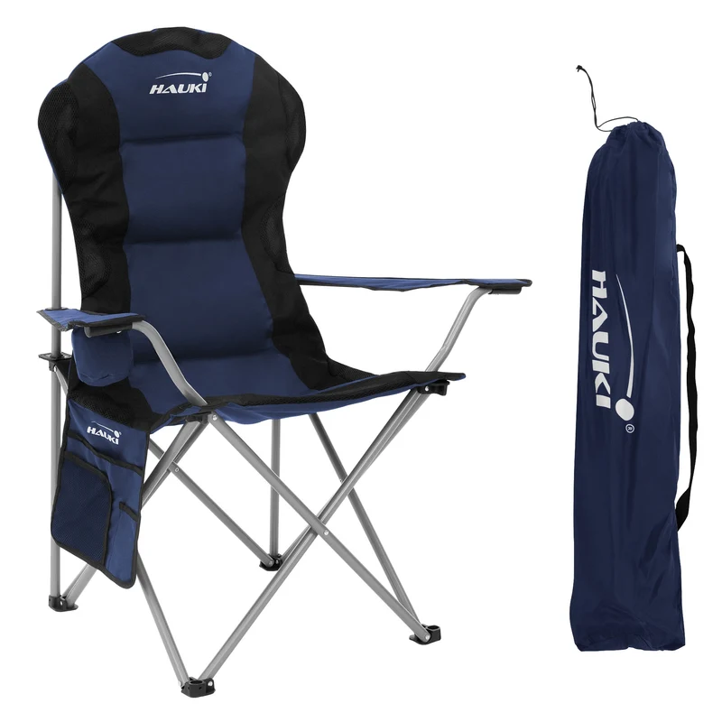 B-Ware Campingstuhl faltbar bis 150 kg Blau mit Getränkehalterung inkl. Tragetasche Hauki