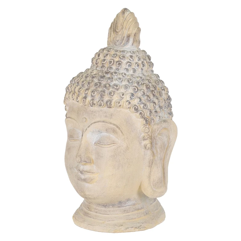 Buddha Kopf Figur 45x39x78 cm Beige/Grau aus Kunststein